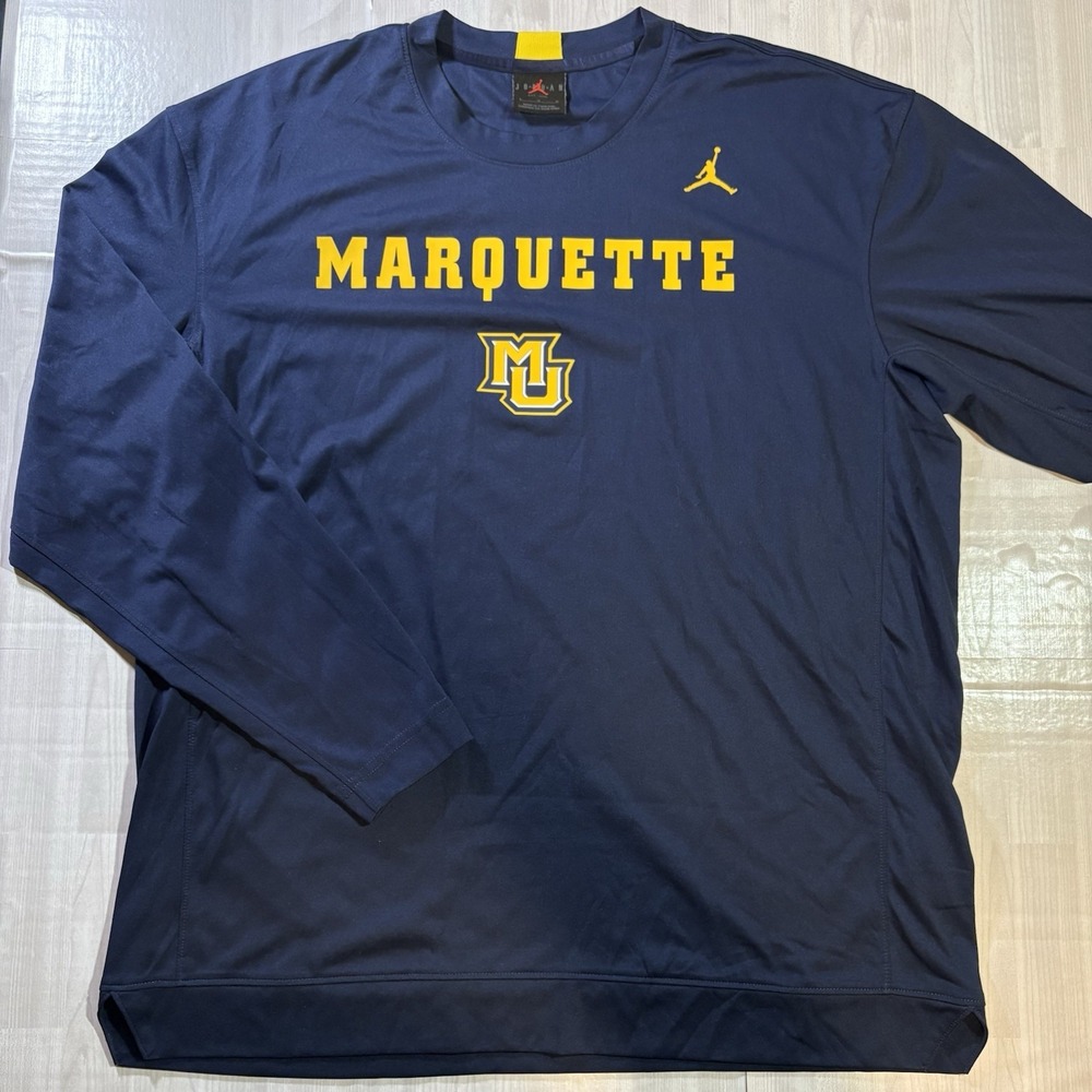 Jordan Elite Marquette University Long Sleeve Shirt Men's Size L Navy Blue